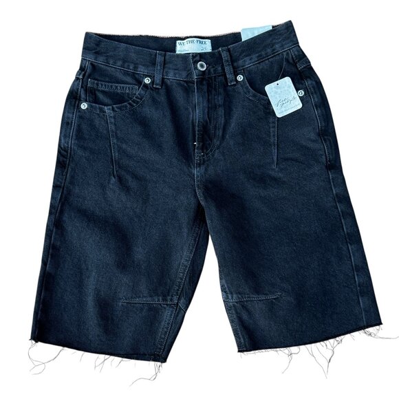 NWT Free People We The Free Ghost Town High Rise Long Short in Worn Black Sz 25 - Picture 2 of 10